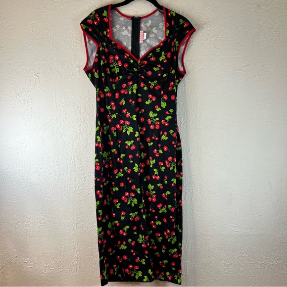 Pinup Couture Natasha Rockabilly Wiggle Cherry Print Dress - Picture 2 of 11